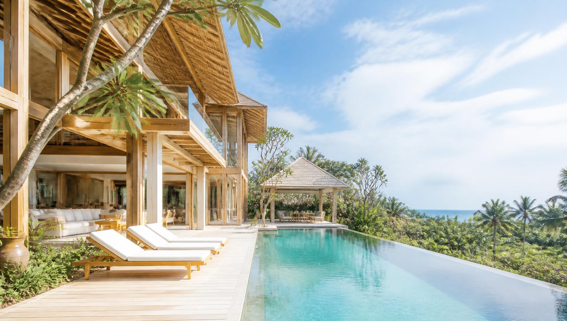 Premium wooden villa at golden hour
